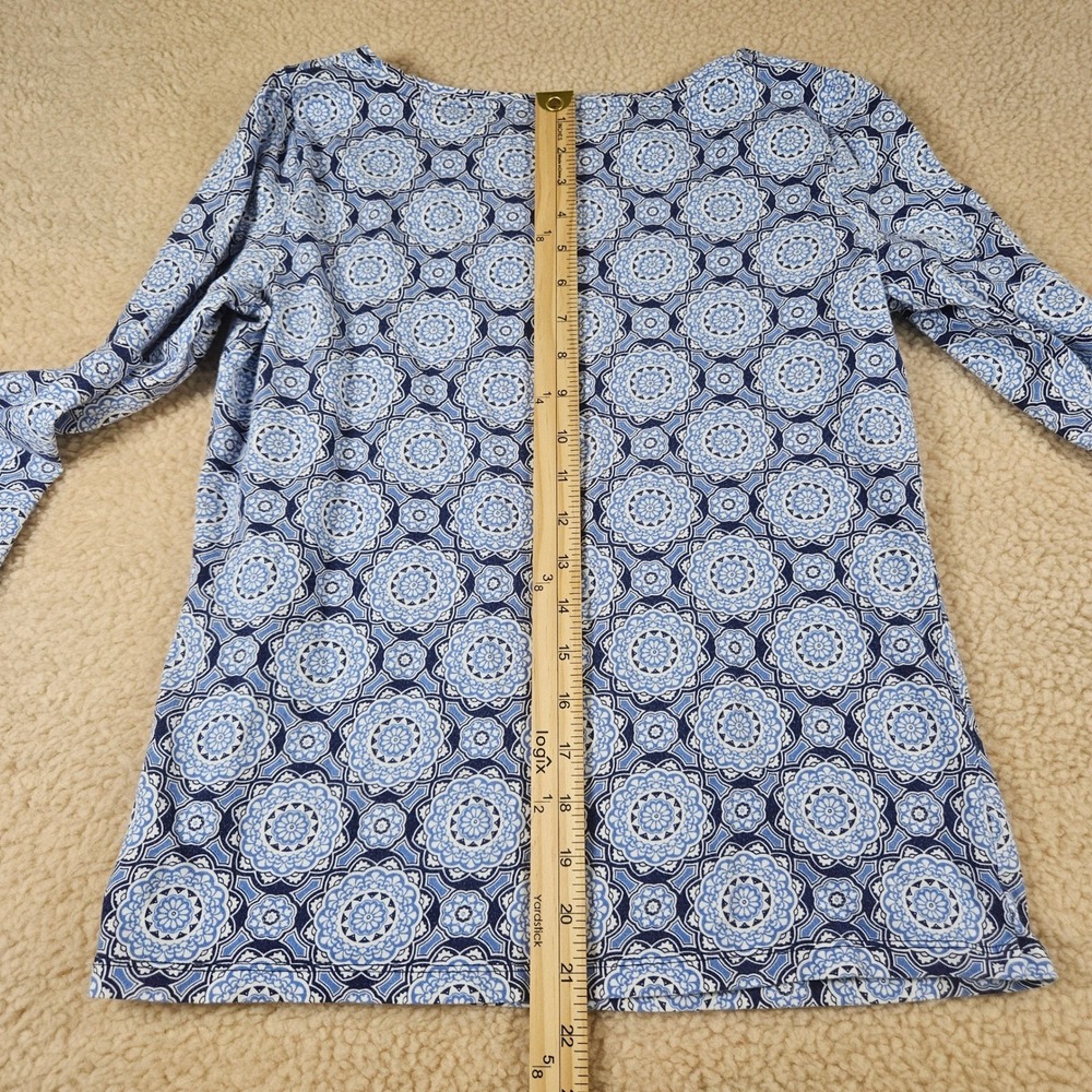 Talbots Knit Top Women Small Blue Medallion Print 3/4 Sleeve Boat Neck Preppy - Picture 10 of 12